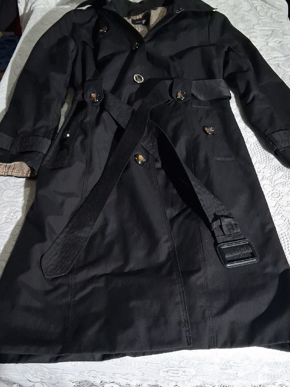 London Fog Black Double-Breasted Trench Coat - Picture 2 of 7